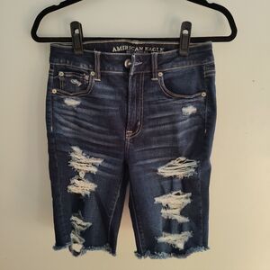 AE Hi-Rise Skinny Bermuda Ripped Shorts